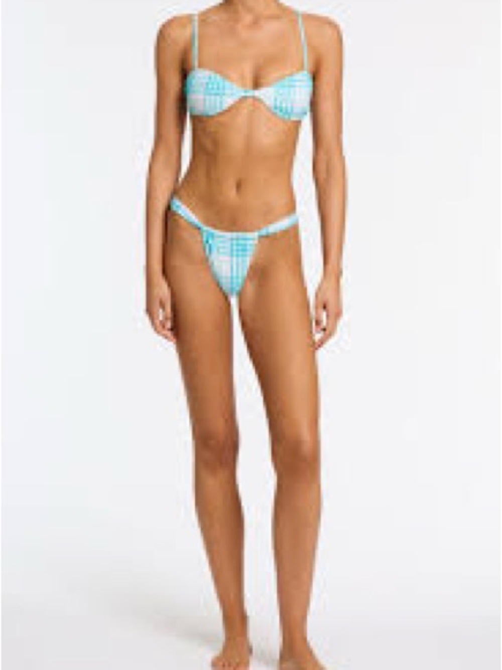 STELL - BLUE BLOSS CHECK SCOOP BIKINI SET